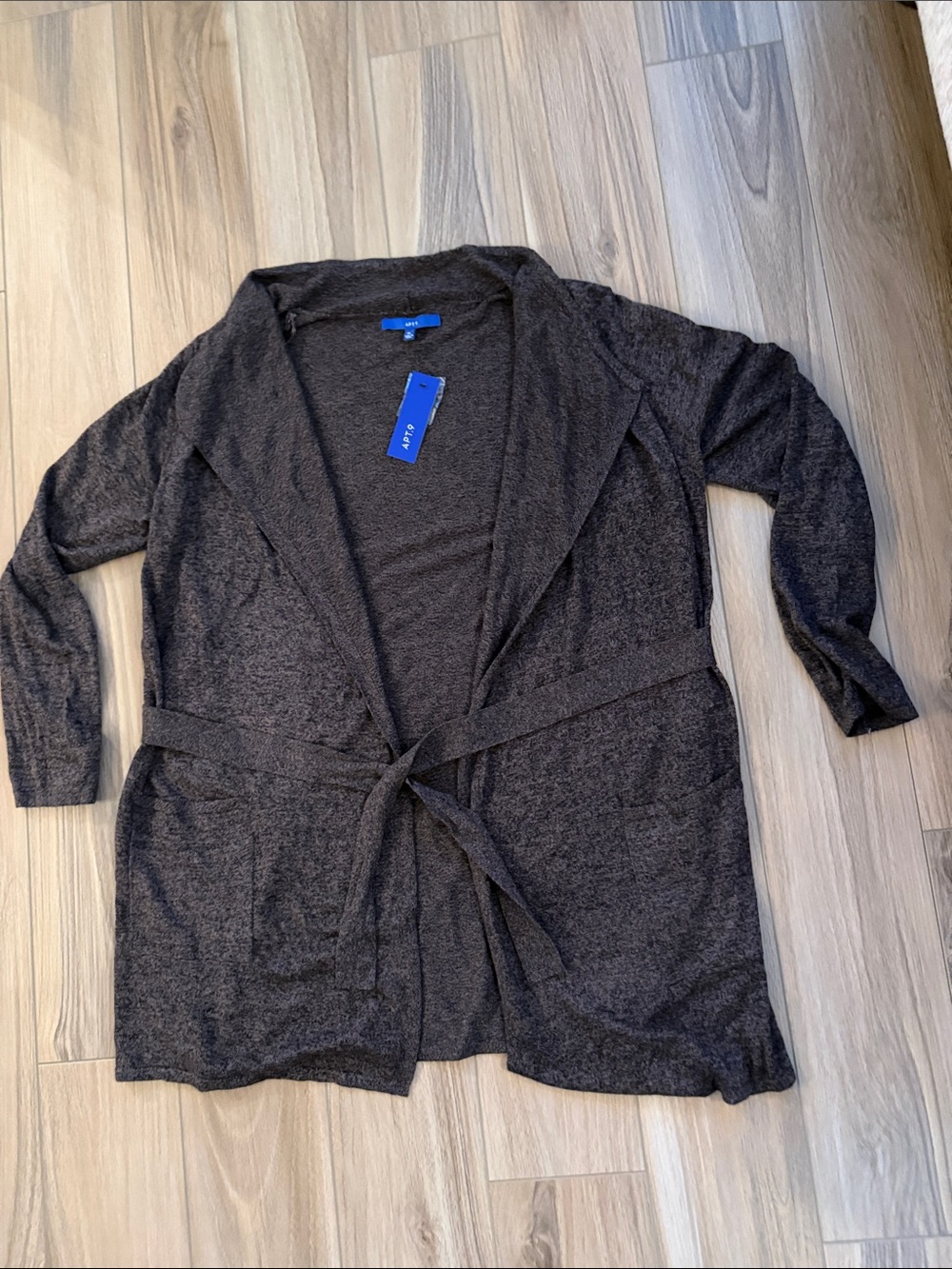 Apt. 9 Dark Charcoal Open Front Knit Cardigan with Belt